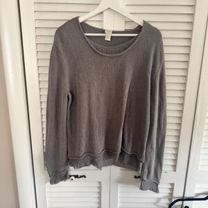 J.Jill‎ Silk Blend Grey Boho Chic Sweater with Peek-A-Boo Lace Bottom